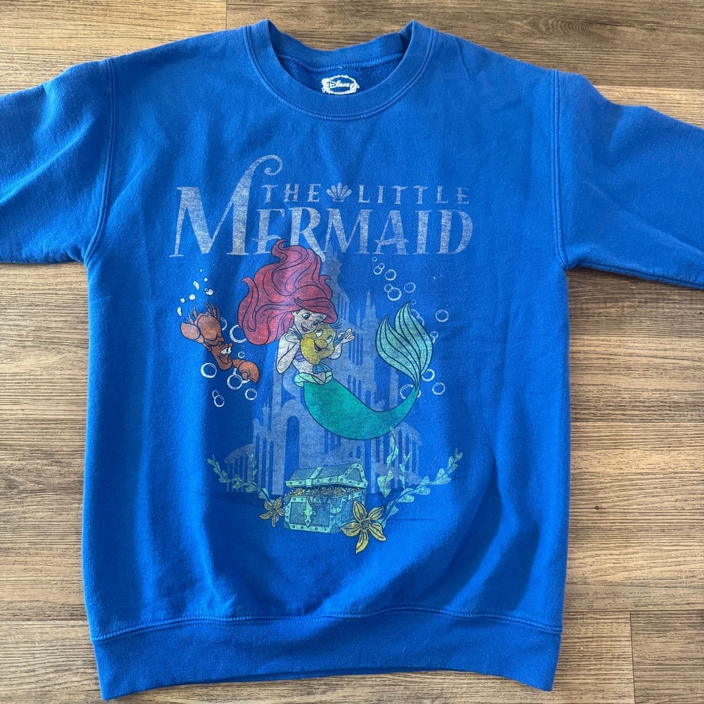 Disney Little Mermaid Ariel Flounder Sweatshirt Blue Small - Picture 2 of 6